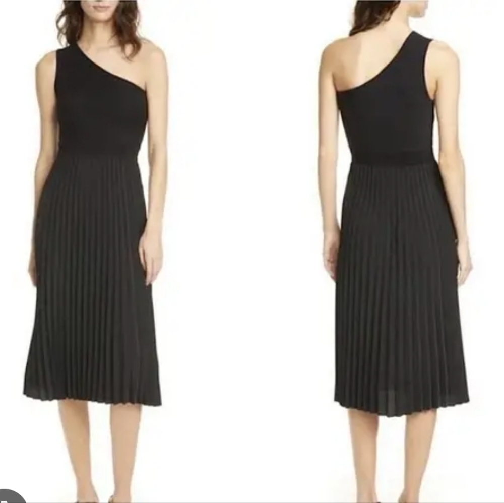 Ted Baker Miriom One-Shoulder Pleated Midi Dress Black 3 (US 8) Party Formal
